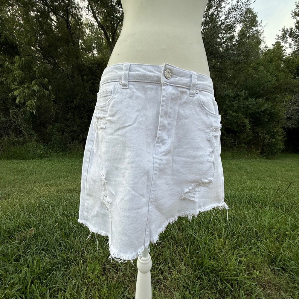 Asymmetrical Denim Western Rodeo Skirt Coastal Boho Womens 13 White